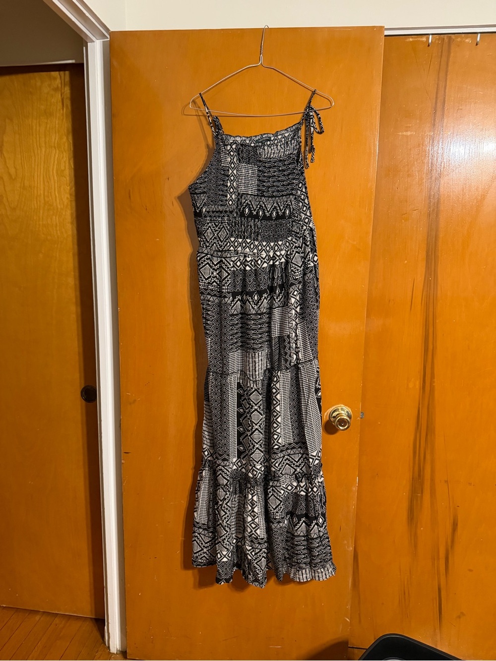 wild fable Black and White Boho Maxi Dress with Tie Straps